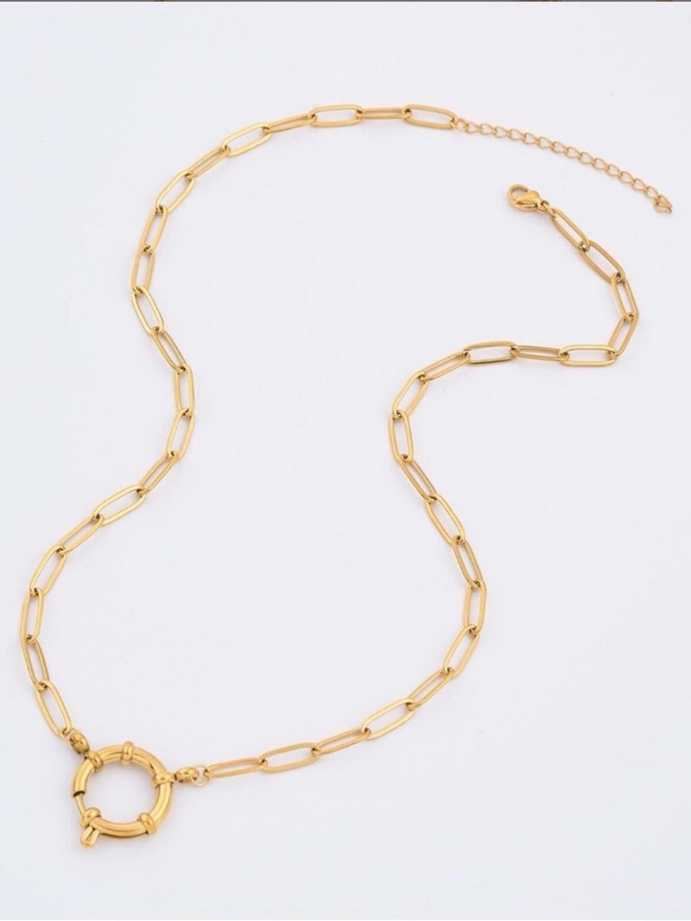Gold Paperclip Chain Necklace with Spring Ring